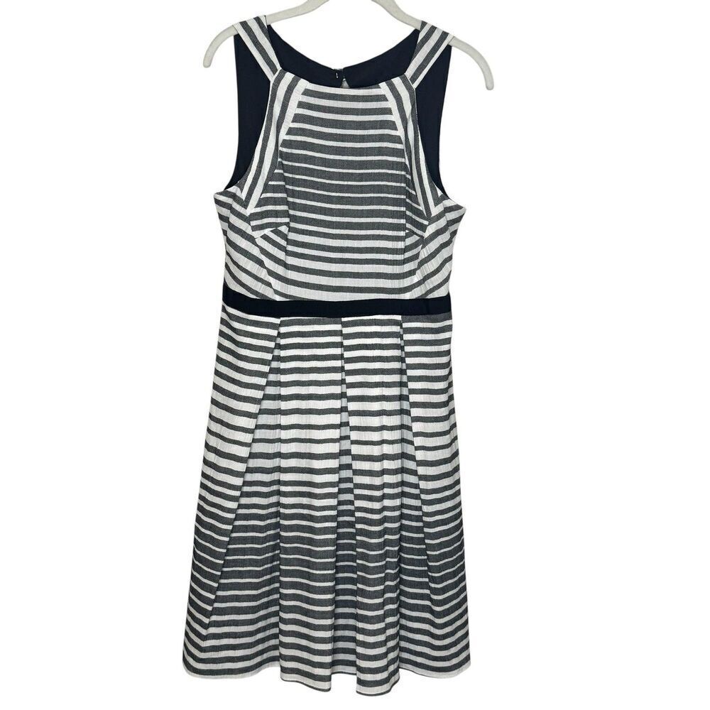 Eva Franco Dress Womens 10 Black White Striped Fit Flare Sleeveless Cotton USA